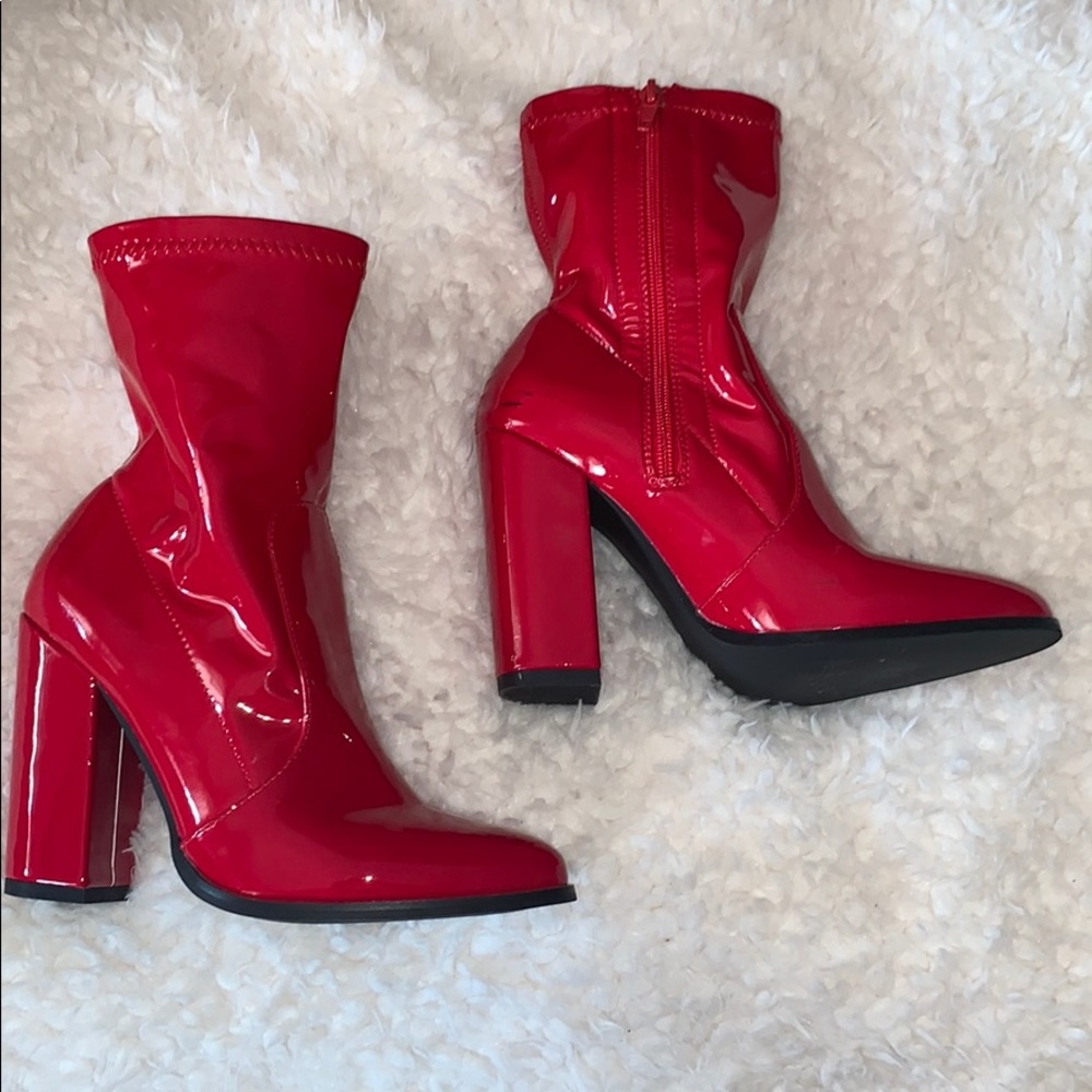 Red patent leather booties